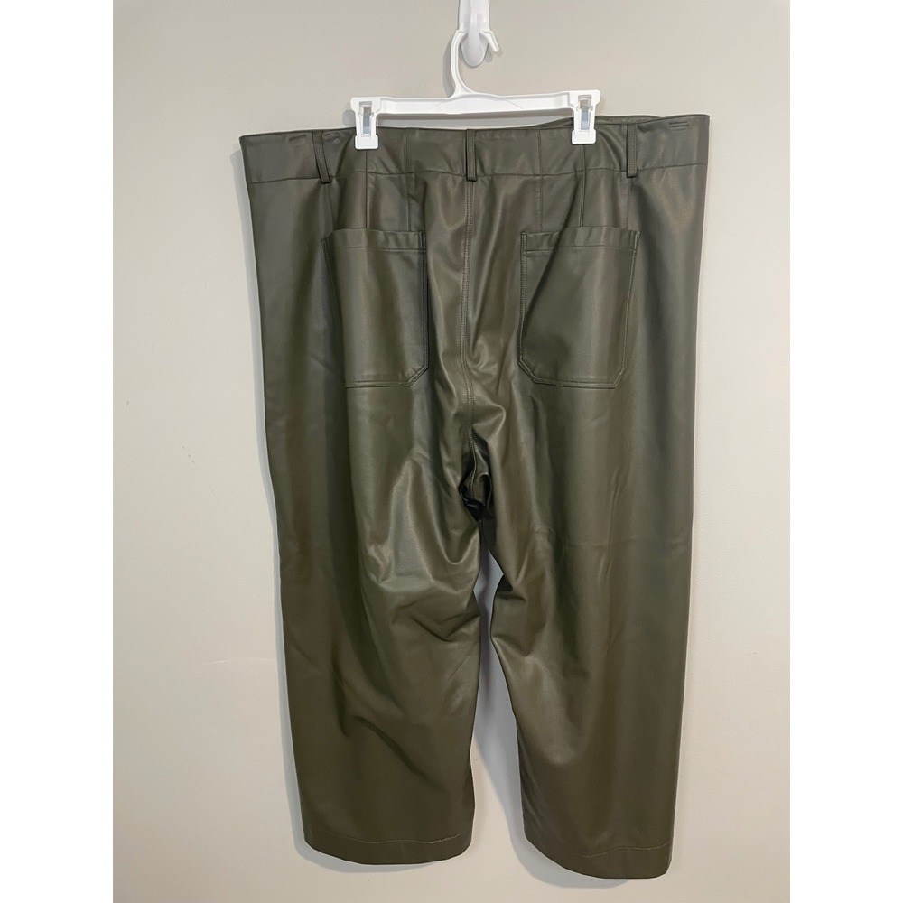 Maeve Colette Cropped Wide-Leg Faux Leather Pants Olive Green Plus Size 26W - Picture 6 of 10